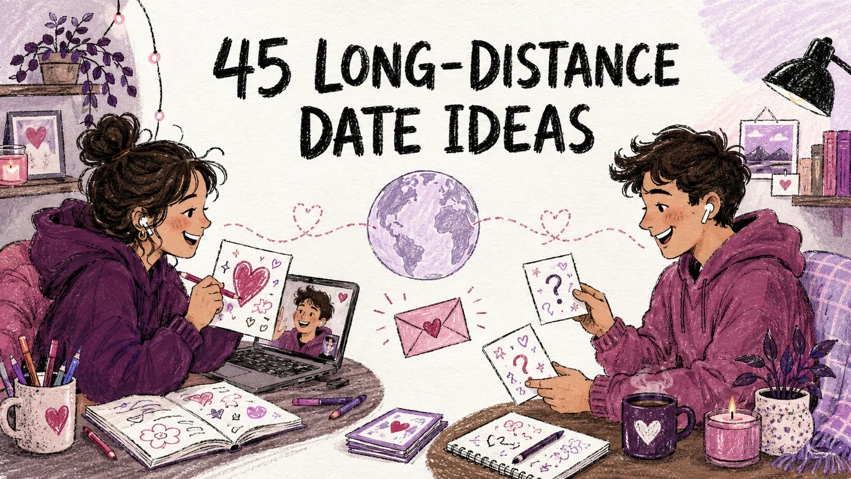 Illustration of a couple connecting from different places