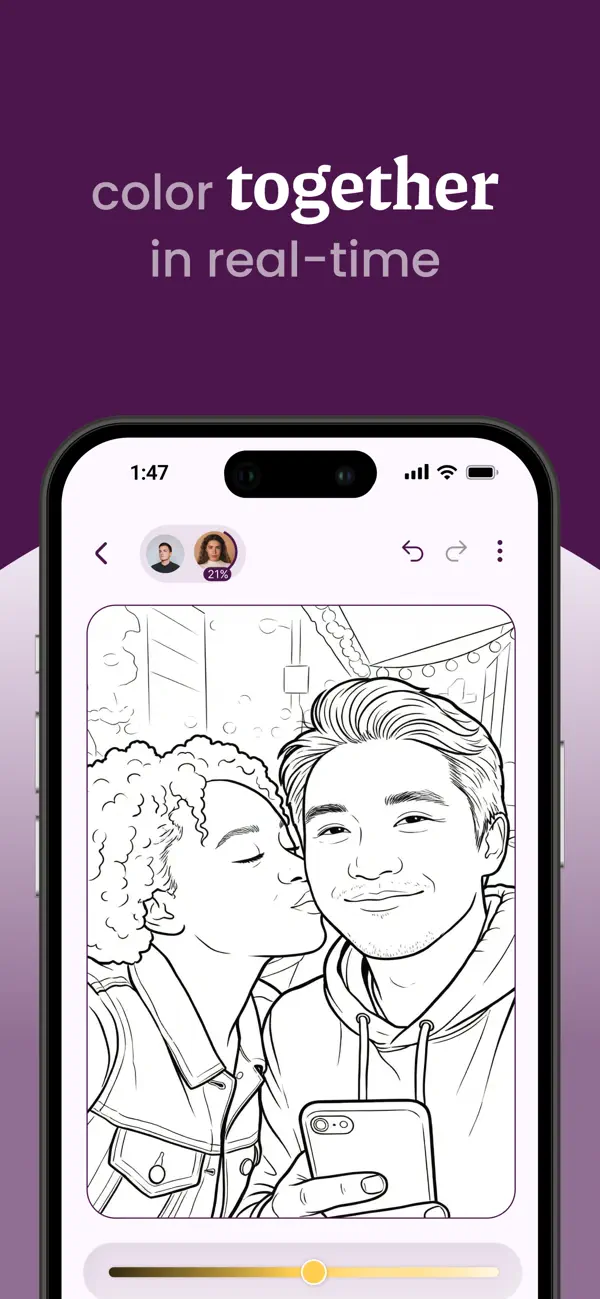 Lovla feature artwork showing the shared photo coloring canvas